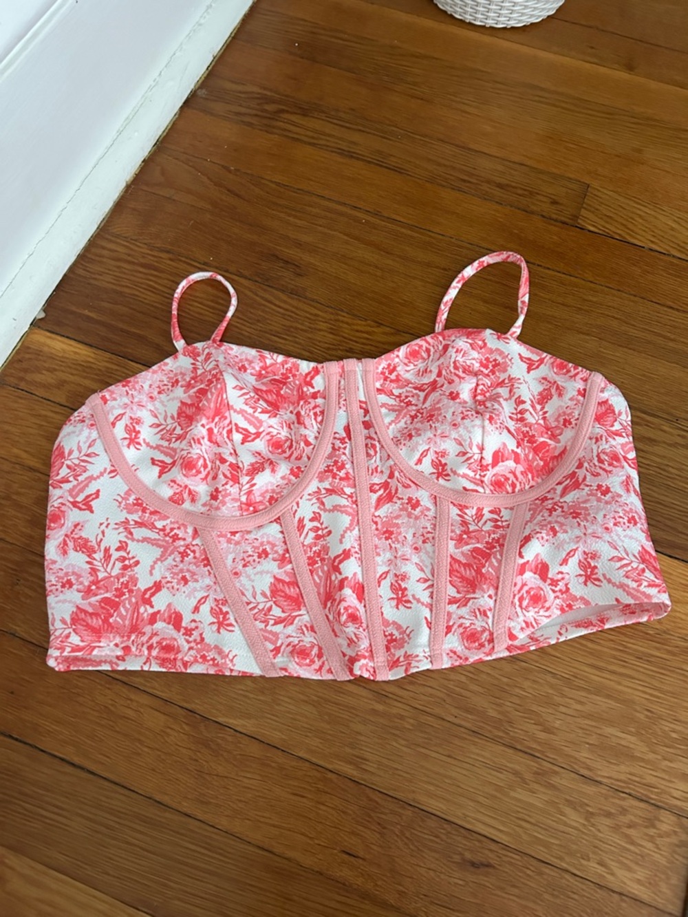 Floral Bustier Crop Top - Pink/White
